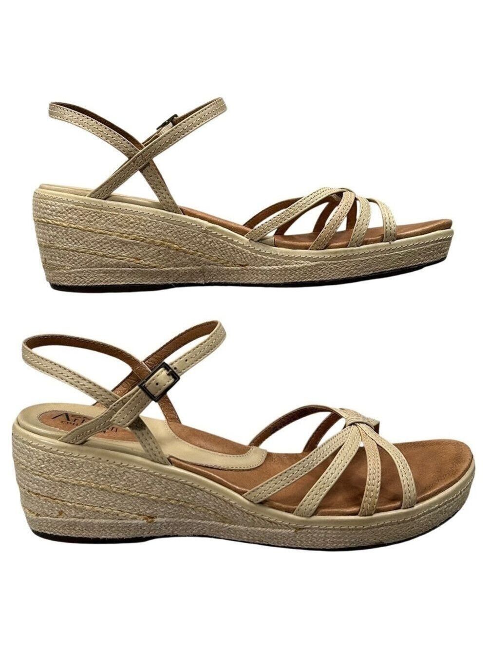 Clarks Artisan Collection Espadrille Tan Strappy Rope Wedge Sandals Size 11 - Picture 2 of 13